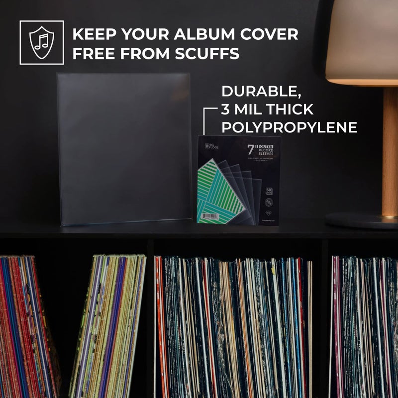 BIG FUDGE 50x Vinyl Record Outer Sleeves 7 inch | Durable & Wrinkle-Free | Crystal Clear & Made from High-Density Polypropylene | Best Vinyl Covers for LPs & Singles | 3 mil Thick, 7.42" x 7.42 - Image 3